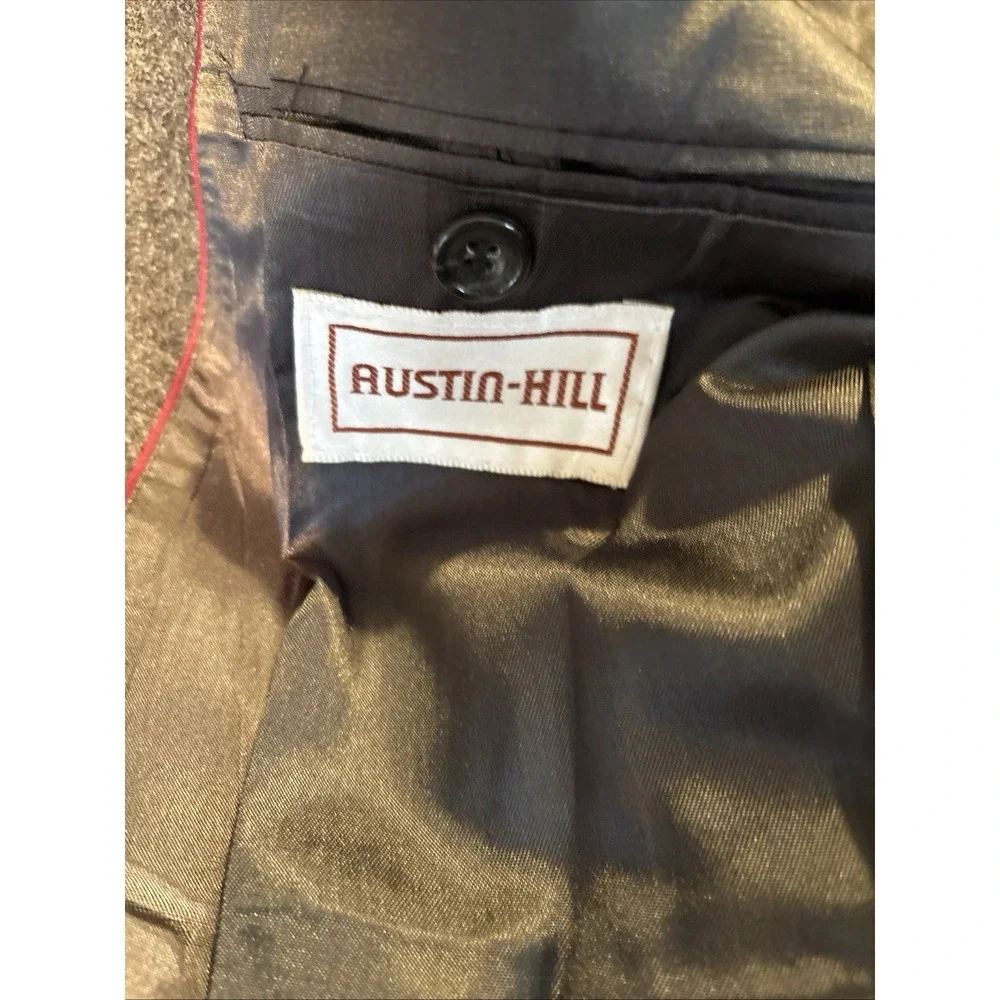 Austin Hill Mens Brown Wool Tweed Blazer Sport Coat Leather Buttons Made in USA